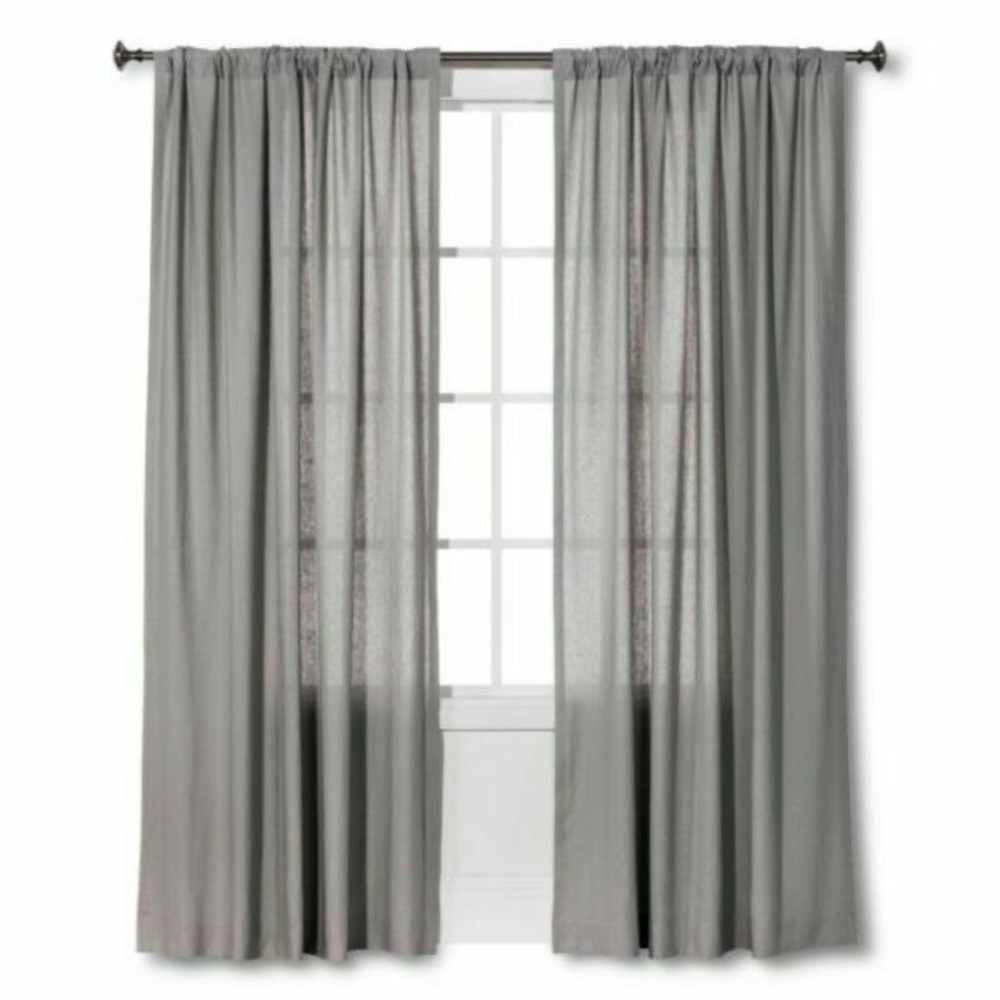 Threshold, grey linen curtain panels (2) 54x84. Brand new.